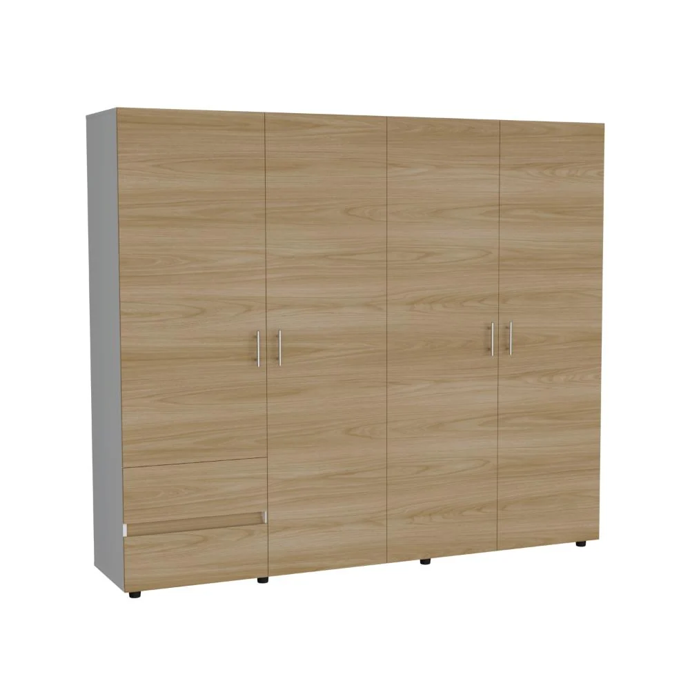 Closet Light 230, Blanco Duqueza y Fresno Europeo, con dos cajones y cuatro puertas RTA Design