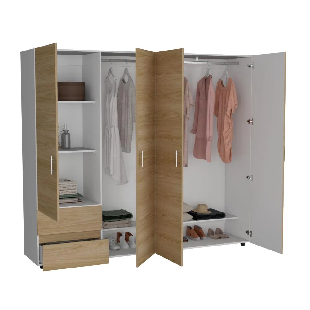 Closet Light 230, Blanco Duqueza y Fresno Europeo, con dos cajones y cuatro puertas RTA Design