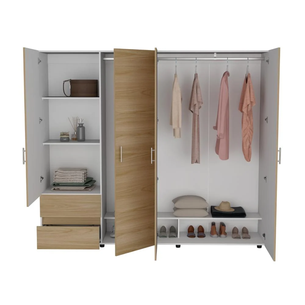 Closet Light 230, Blanco Duqueza y Fresno Europeo, con dos cajones y cuatro puertas RTA Design