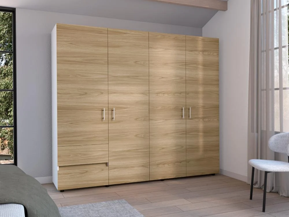 Closet Light 230, Blanco Duqueza y Fresno Europeo, con dos cajones y cuatro puertas RTA Design