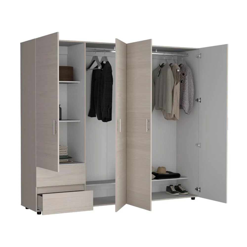 Closet Light 230, Niebla y Blanco Duqueza, con dos cajones y cuatro puertas RTA Design
