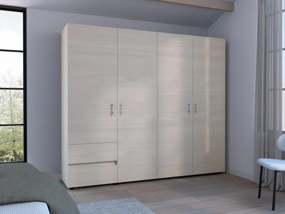 Closet Light 230, Niebla y Blanco Duqueza, con dos cajones y cuatro puertas RTA Design