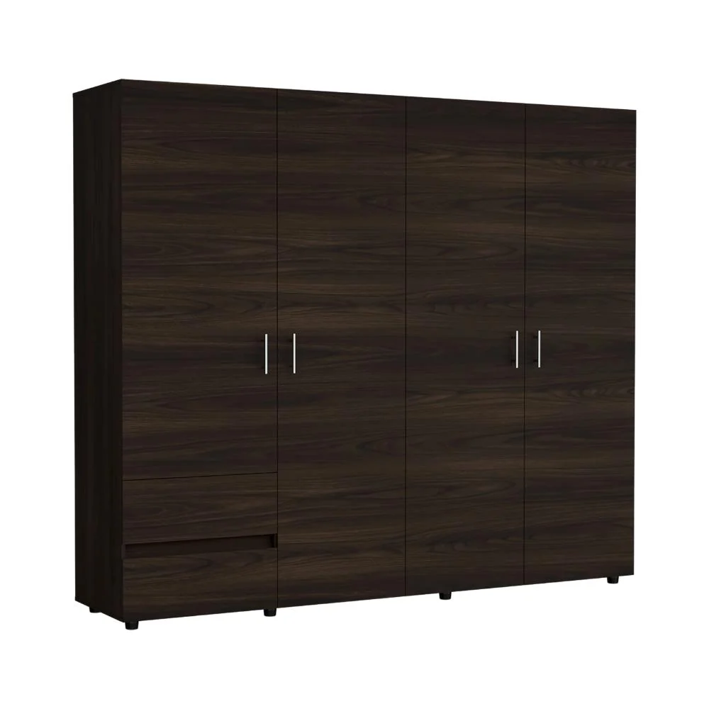 Closet Light 230, Nogal y Wengue, Con Dos Cajones y Cuatro Puertas RTA Design