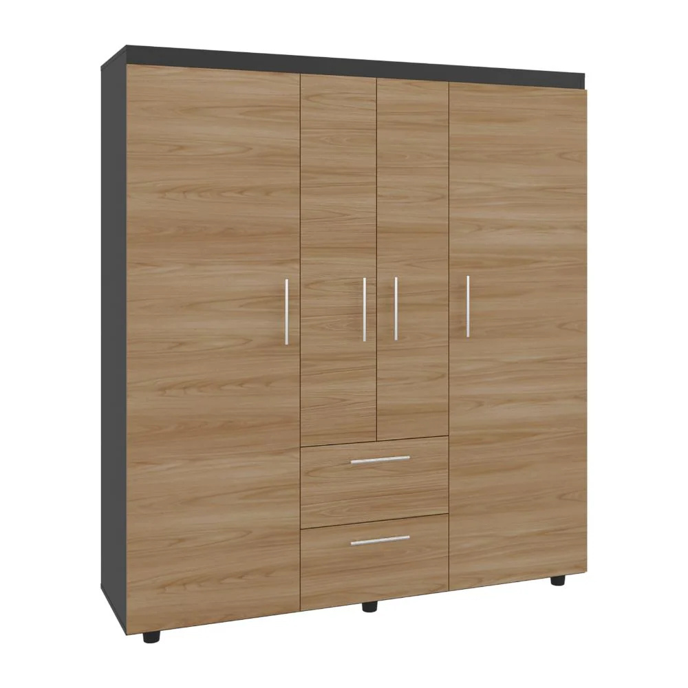 Closet Marcus, Fresno Europeo y Wengue, con Variedad de Entrepaños y Cuatro Puertas Abatibles RTA Design