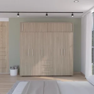 Closet Montano 200, Bardolino y Blanco, con Tres Cajones Organizadores y Tres Tubos Cromados RTA Design