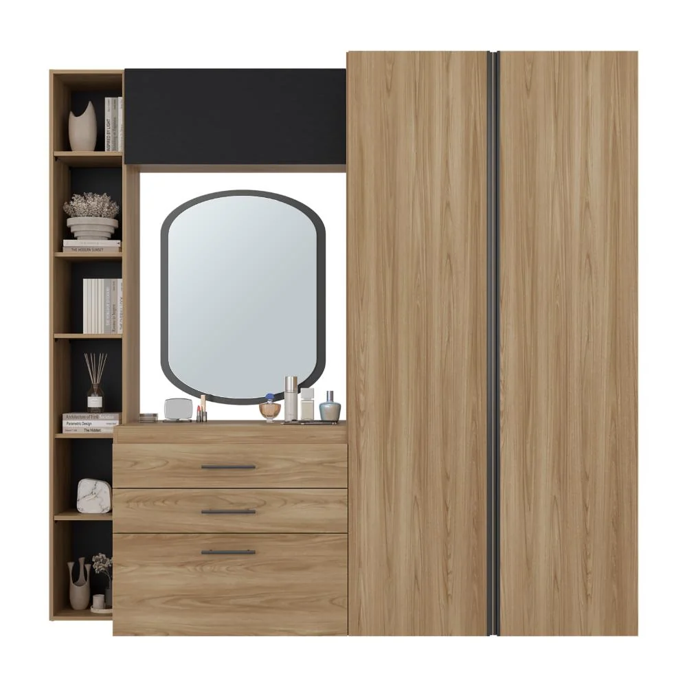 Closet Multifuncional Bruson, Fresno Europeo y Wengue, con cajones para guardar ropa y objetos de oficina RTA Design