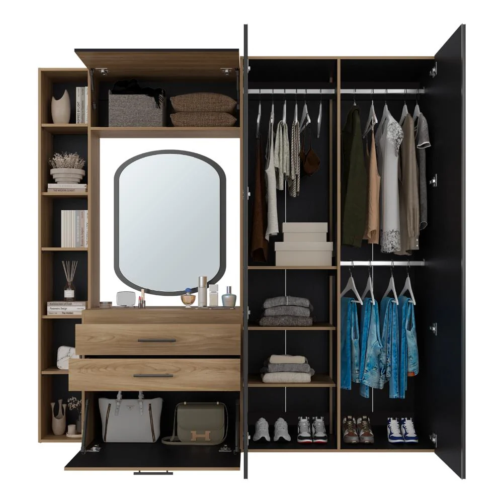 Closet Multifuncional Bruson, Fresno Europeo y Wengue, con cajones para guardar ropa y objetos de oficina RTA Design
