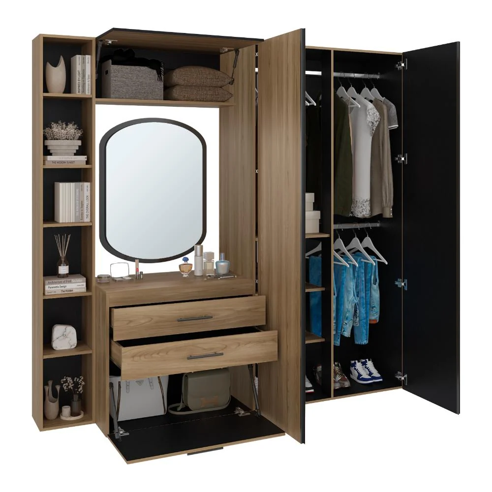 Closet Multifuncional Bruson, Fresno Europeo y Wengue, con cajones para guardar ropa y objetos de oficina RTA Design