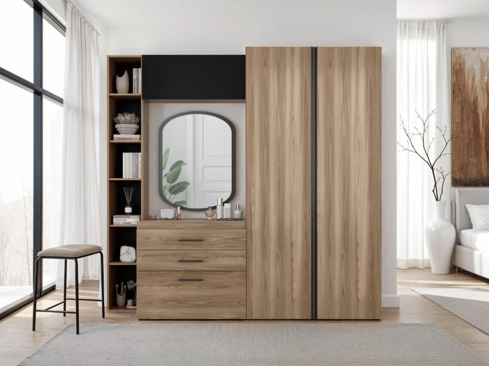 Closet Multifuncional Bruson, Fresno Europeo y Wengue, con cajones para guardar ropa y objetos de oficina RTA Design