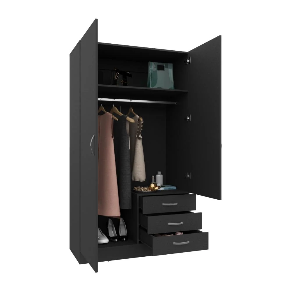 Closet Samka, Wengue, Con Dos Puertas Abatibles y Tres Cajones RTA Design