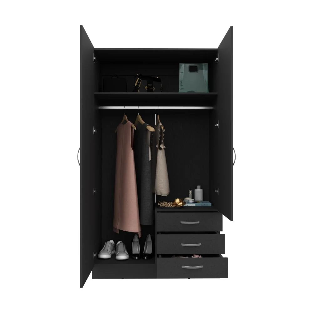 Closet Samka, Wengue, Con Dos Puertas Abatibles y Tres Cajones RTA Design