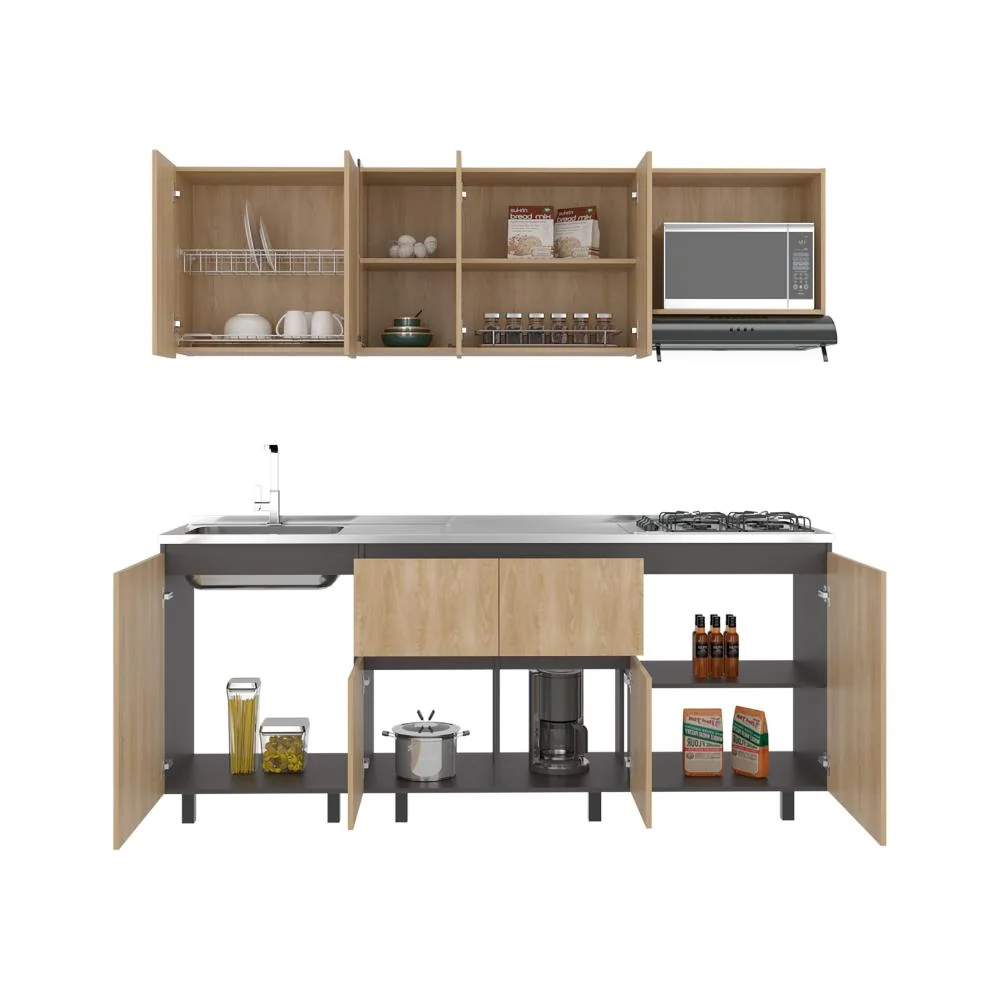 Cocina Integral Amantia, Fresno Europeo y Plata Oscuro, No Incluye Meson RTA Design