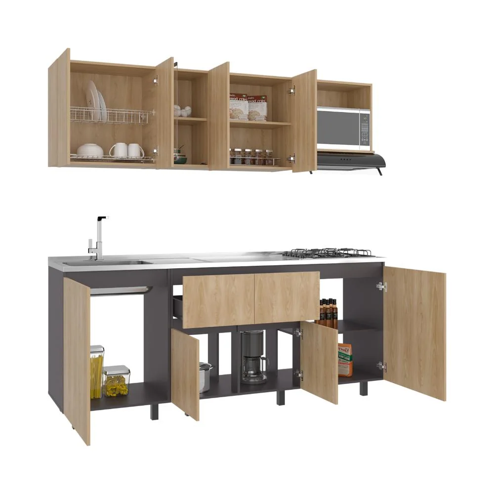 Cocina Integral Amantia, Fresno Europeo y Plata Oscuro, No Incluye Meson RTA Design