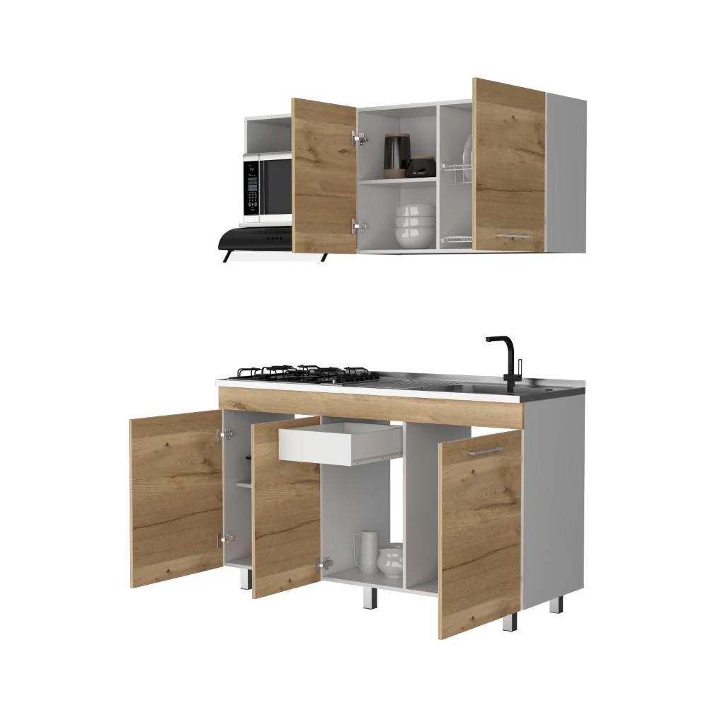 Cocina Integral Deneb, Café Claro y Blanco, Incluye Mesón Derecho RTA Design