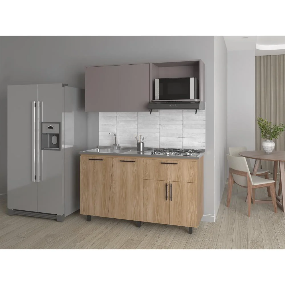 Cocina Integral Emilia, Fresno Europeo y Taupe, Incluye Mesón izquierdo RTA Design