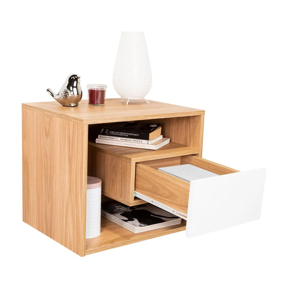 Mesa de Noche Budi, Fresno Europeo y Blancco Duqueza RTA Design