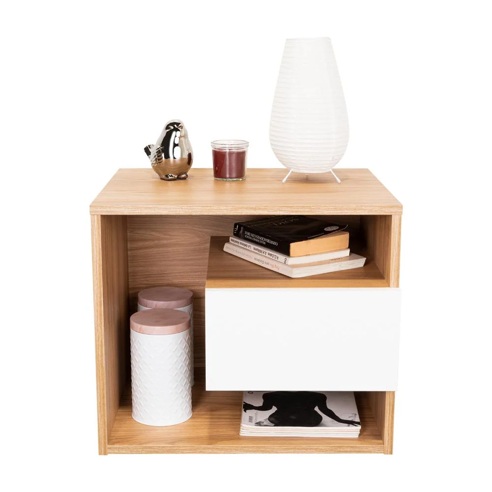 Mesa de Noche Budi, Fresno Europeo y Blancco Duqueza RTA Design