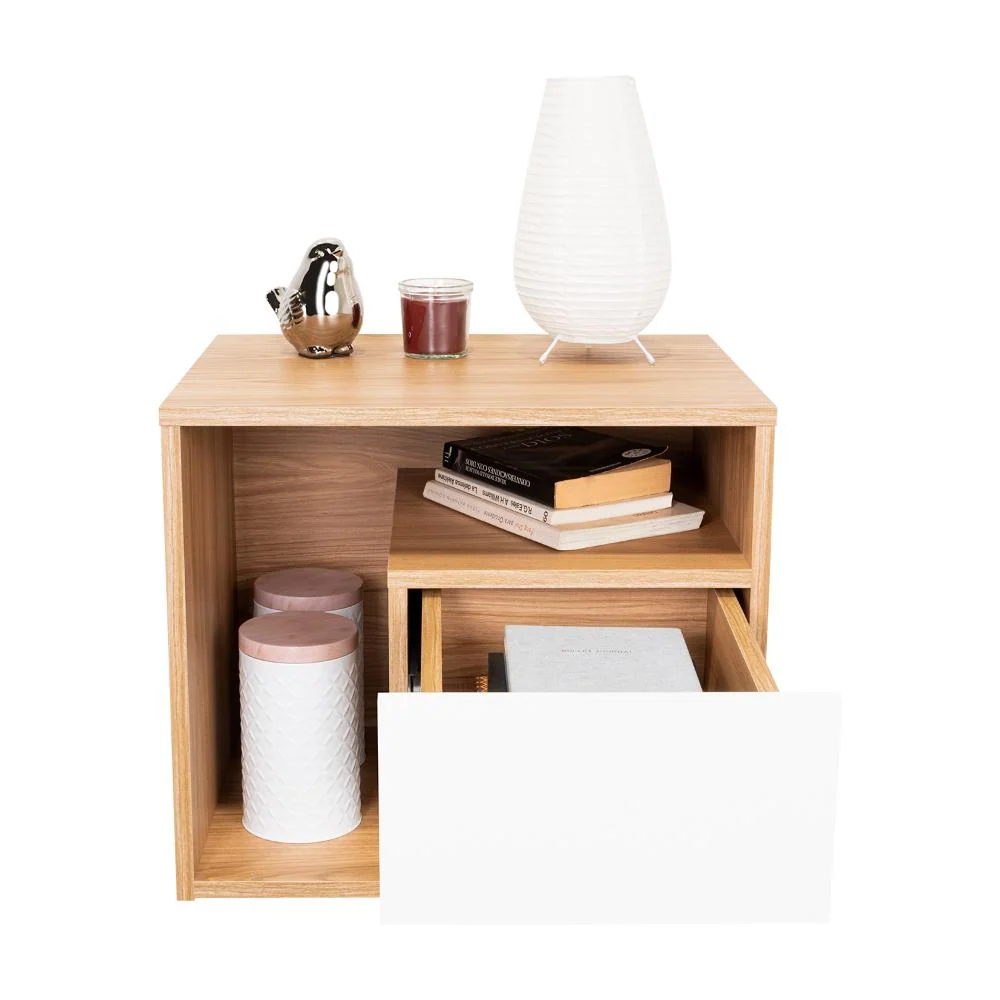 Mesa de Noche Budi, Fresno Europeo y Blancco Duqueza RTA Design