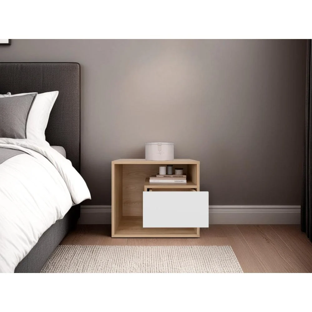 Mesa de Noche Budi, Fresno Europeo y Blancco Duqueza RTA Design