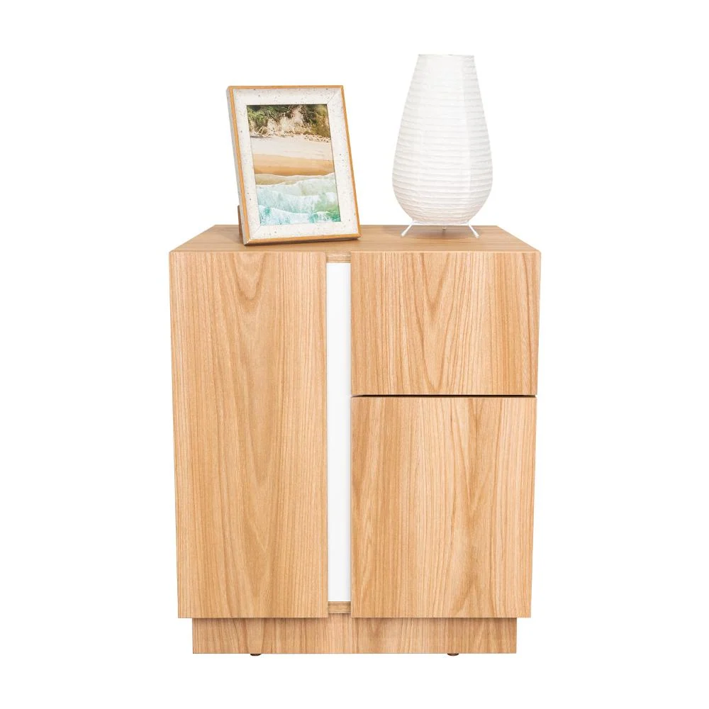 Mesa de Noche Carmi, Fresno Europeo y Blancco Duqueza RTA Design