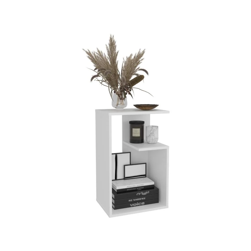 Mesa de Noche Evert, Blanco Duqueza, con diseño moderno y espacio para ubicar objetos RTA Design