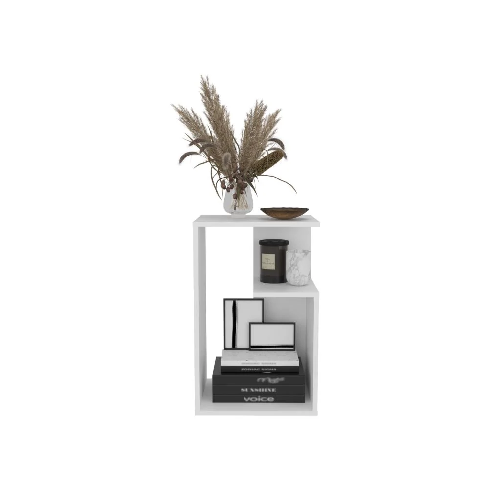 Mesa de Noche Evert, Blanco Duqueza, con diseño moderno y espacio para ubicar objetos RTA Design