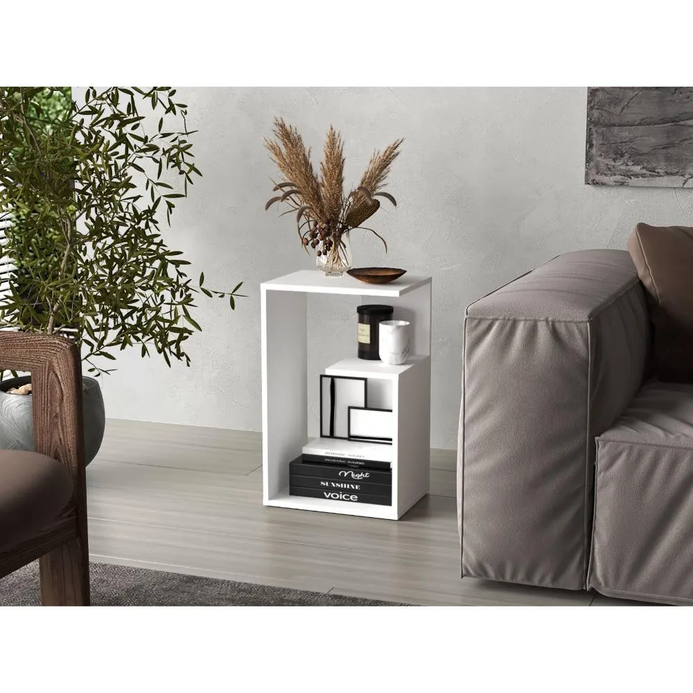 Mesa de Noche Evert, Blanco Duqueza, con diseño moderno y espacio para ubicar objetos RTA Design