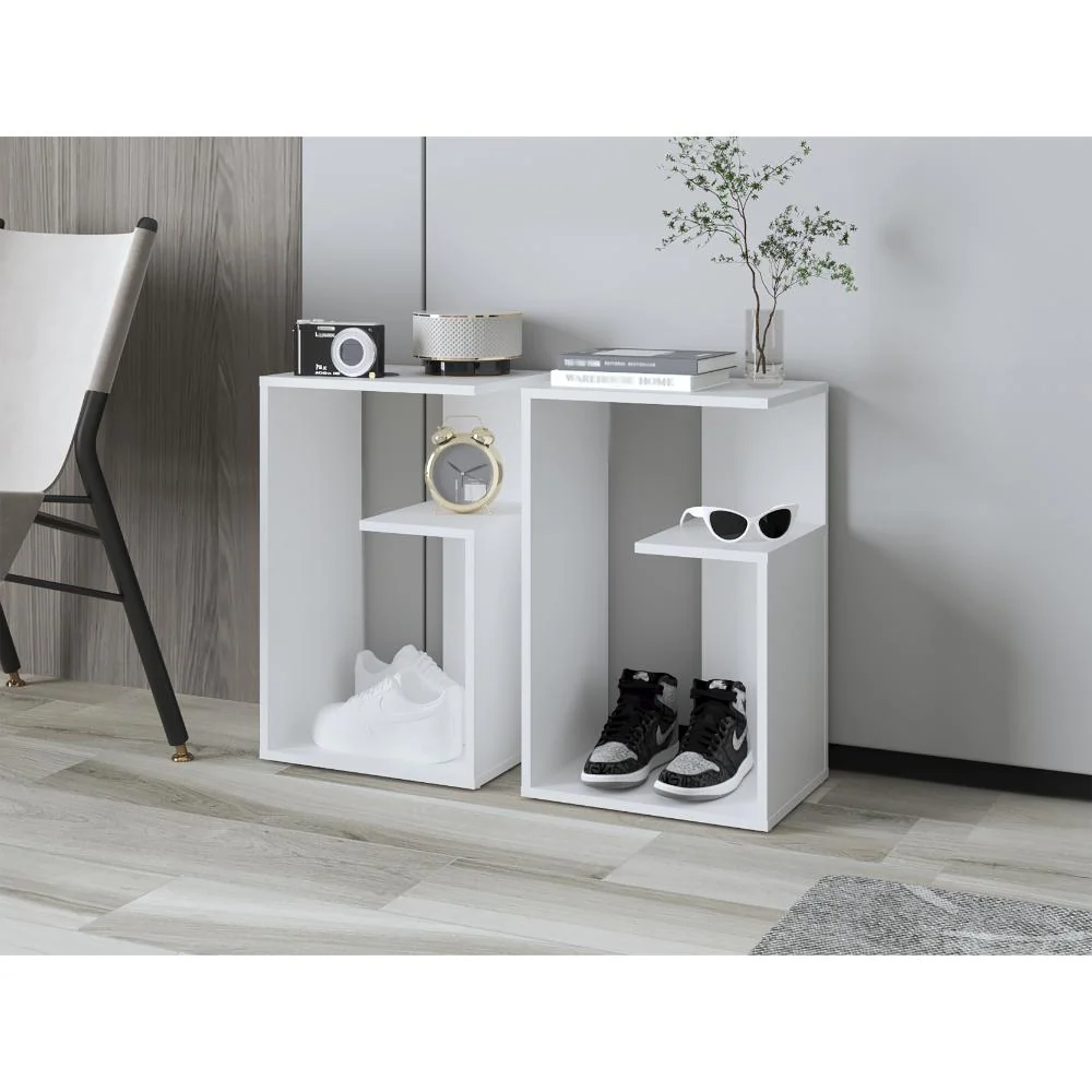 Mesa de Noche Evert, Blanco Duqueza, con diseño moderno y espacio para ubicar objetos RTA Design