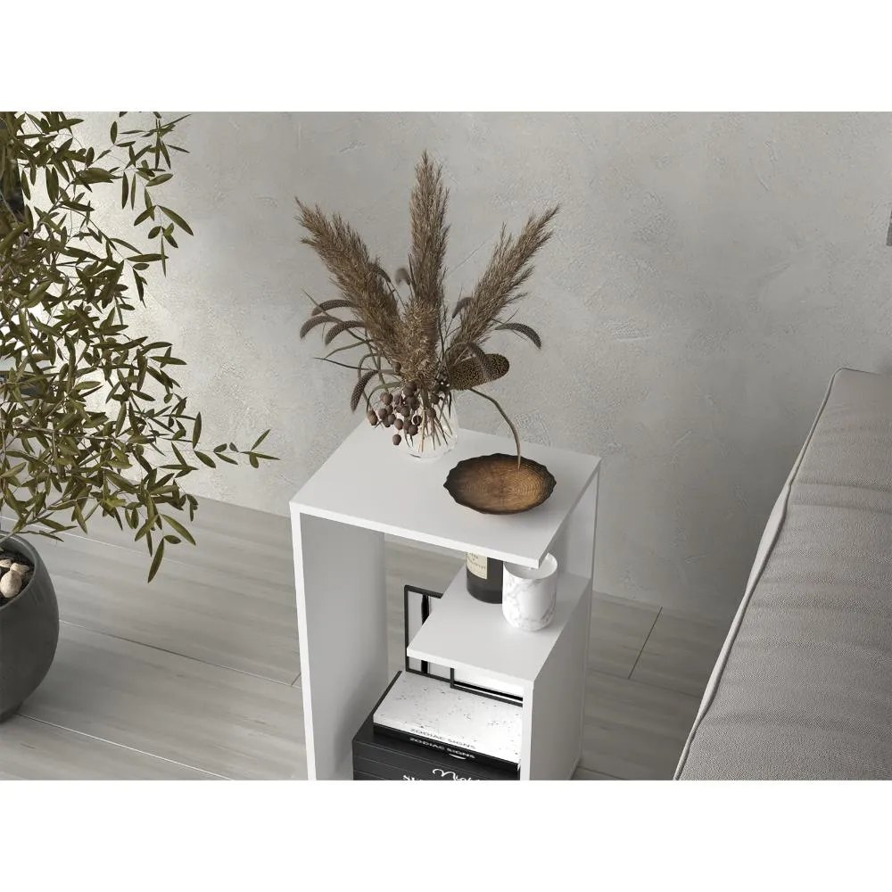 Mesa de Noche Evert, Blanco Duqueza, con diseño moderno y espacio para ubicar objetos RTA Design