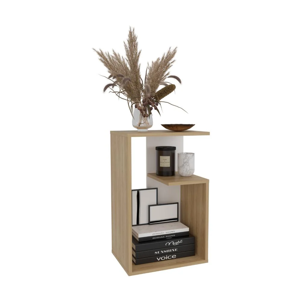 Mesa de Noche Evert, Fresno Europeo y Blanco, con diseño moderno y espacio para ubicar objetos RTA Design