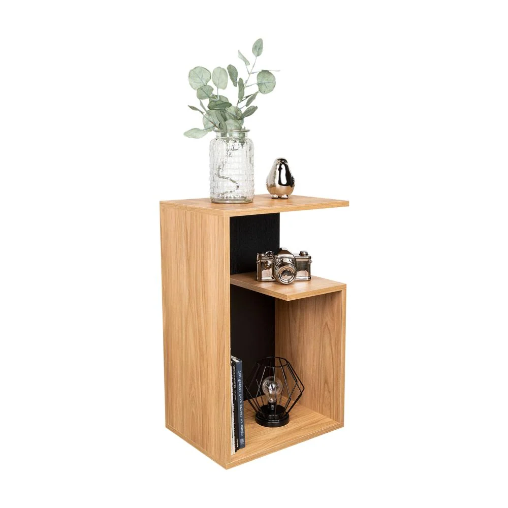 Mesa de Noche Evert, Fresno Europeo y Wengue, con diseño moderno y espacio para ubicar objetos RTA Design