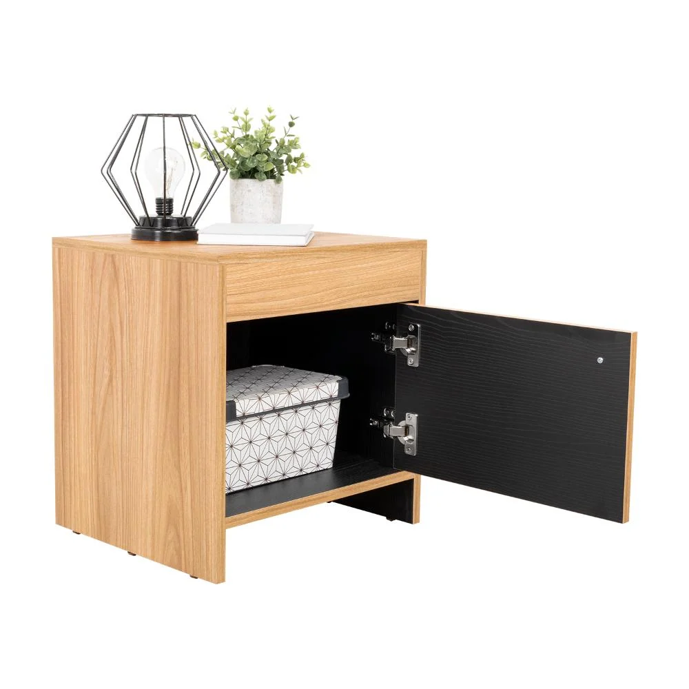 Mesa de Noche Tutto, Fresno Europeo y Wengue, Con Cajón Para Guardar Objetos Ideal Para Espacios Reducidos RTA Design