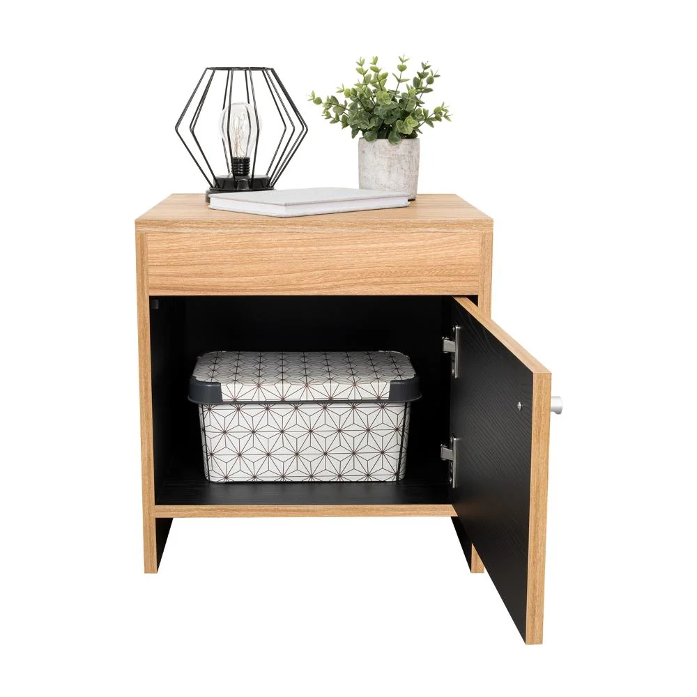 Mesa de Noche Tutto, Fresno Europeo y Wengue, Con Cajón Para Guardar Objetos Ideal Para Espacios Reducidos RTA Design