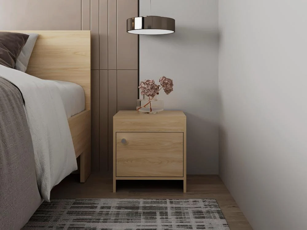 Mesa de Noche Tutto, Fresno Europeo y Wengue, Con Cajón Para Guardar Objetos Ideal Para Espacios Reducidos RTA Design