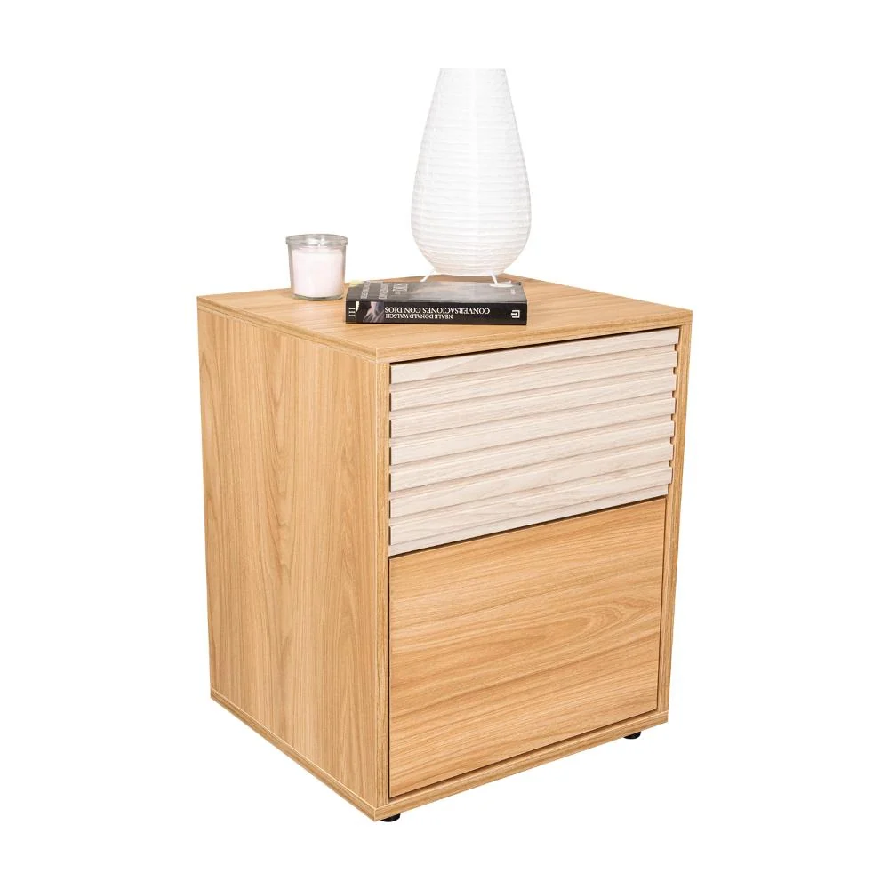 Mesa de Noche Wandda, Fresno Europeo y Roble Natural, con un cajón para guardar objetos RTA Design