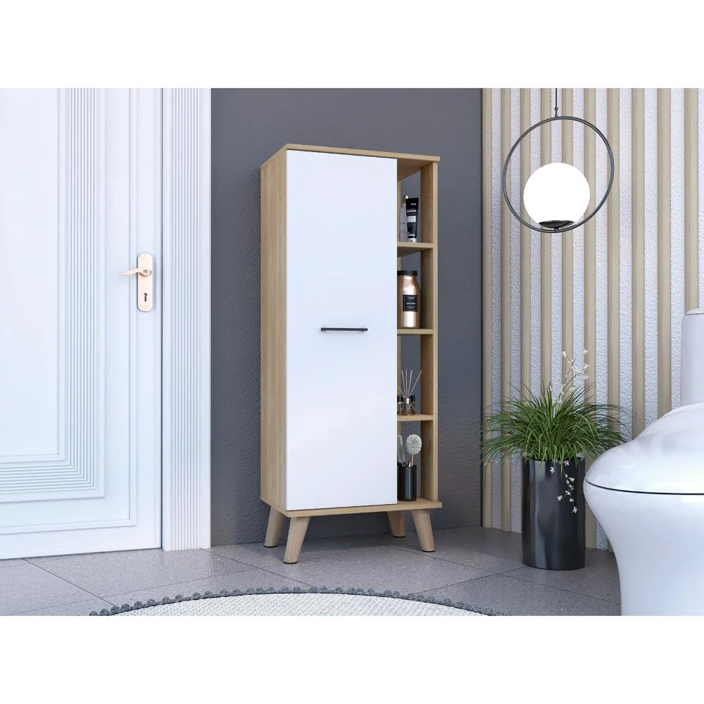 Mueble Auxiliar de Baño Kesinton, Fresno Europeo y Blanco Duqueza, con espacio para ubicar objetos de aseo personal RTA De...