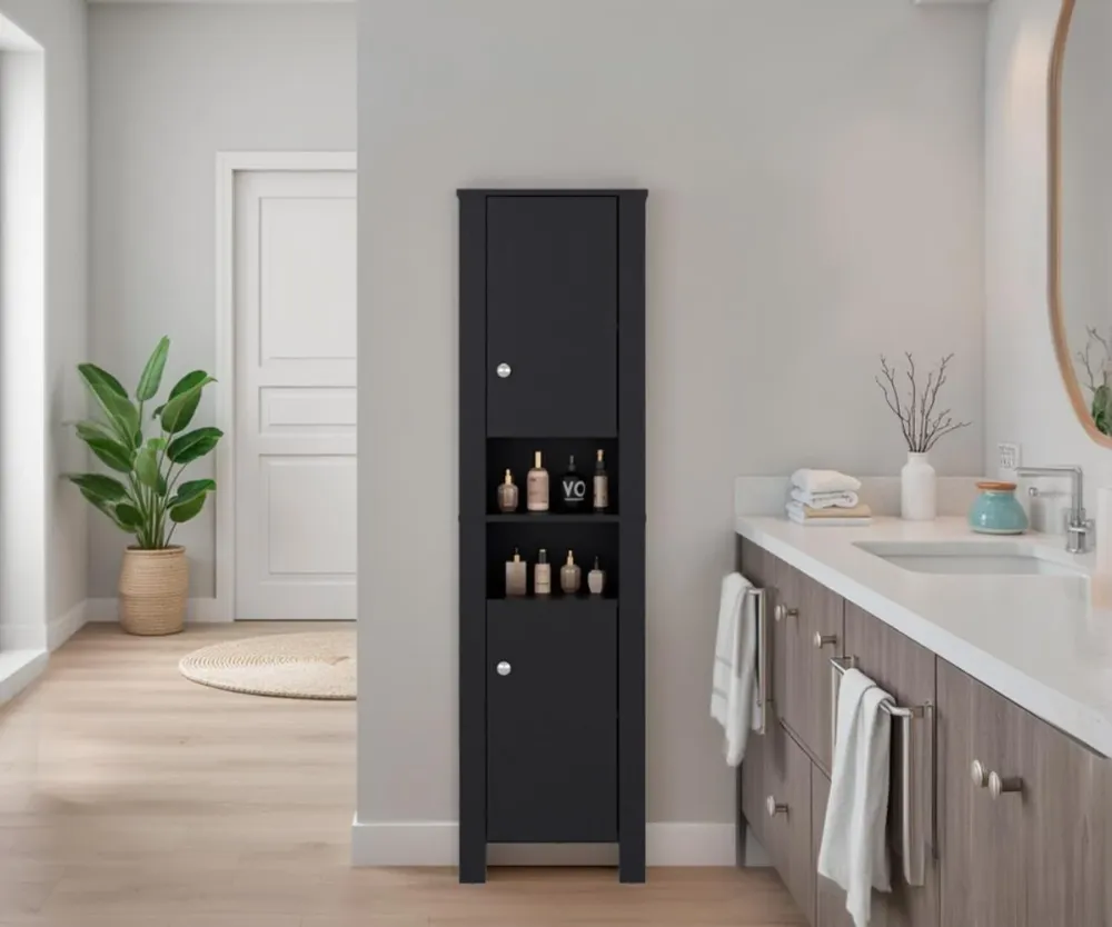 Mueble Auxiliar para Baño Vanes, Wengue, con espacio para objetos decorativos RTA Design