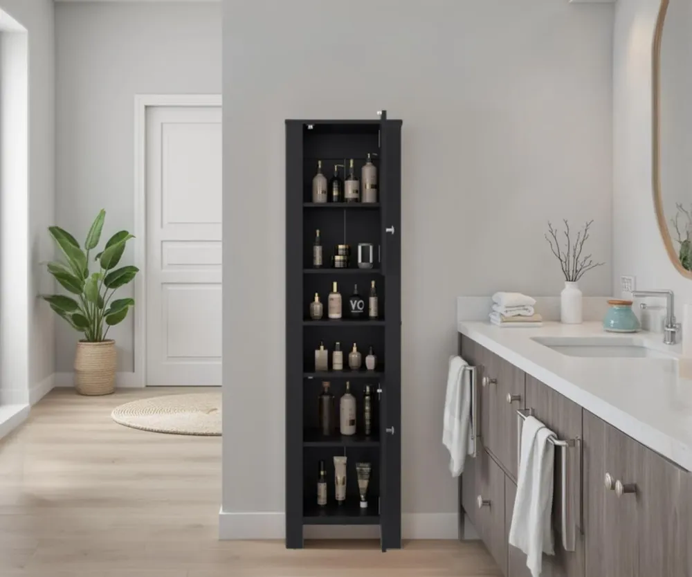 Mueble Auxiliar para Baño Vanes, Wengue, con espacio para objetos decorativos RTA Design