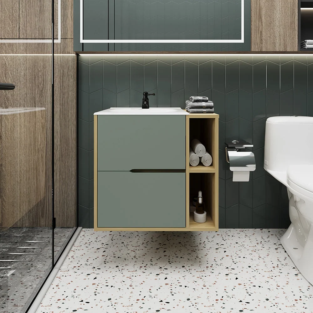 Mueble Para Lavamanos Camen, Agave y Fresno Europeo, Incluye Lavamanos Corona en Porcelana Sanitaria RTA Design