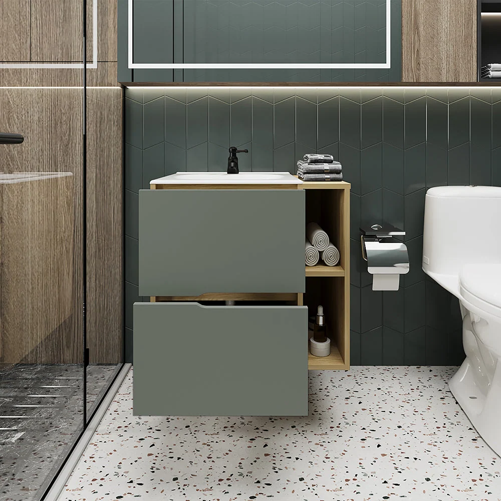 Mueble Para Lavamanos Camen, Agave y Fresno Europeo, Incluye Lavamanos Corona en Porcelana Sanitaria RTA Design