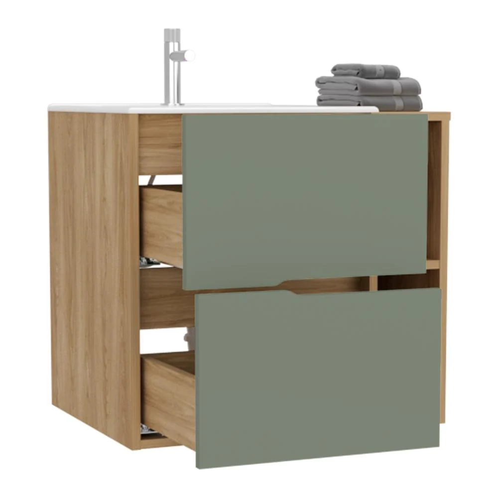 Mueble Para Lavamanos Camen, Agave y Fresno Europeo, Incluye Lavamanos Corona en Porcelana Sanitaria RTA Design