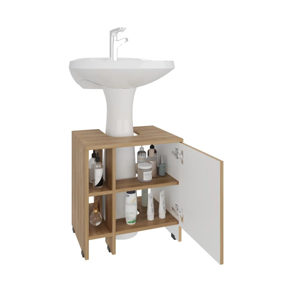 Mueble para Lavamanos Omahi, Fresno Europeo y Blanco Duqueza, con Variedad de Entrepaños RTA Design