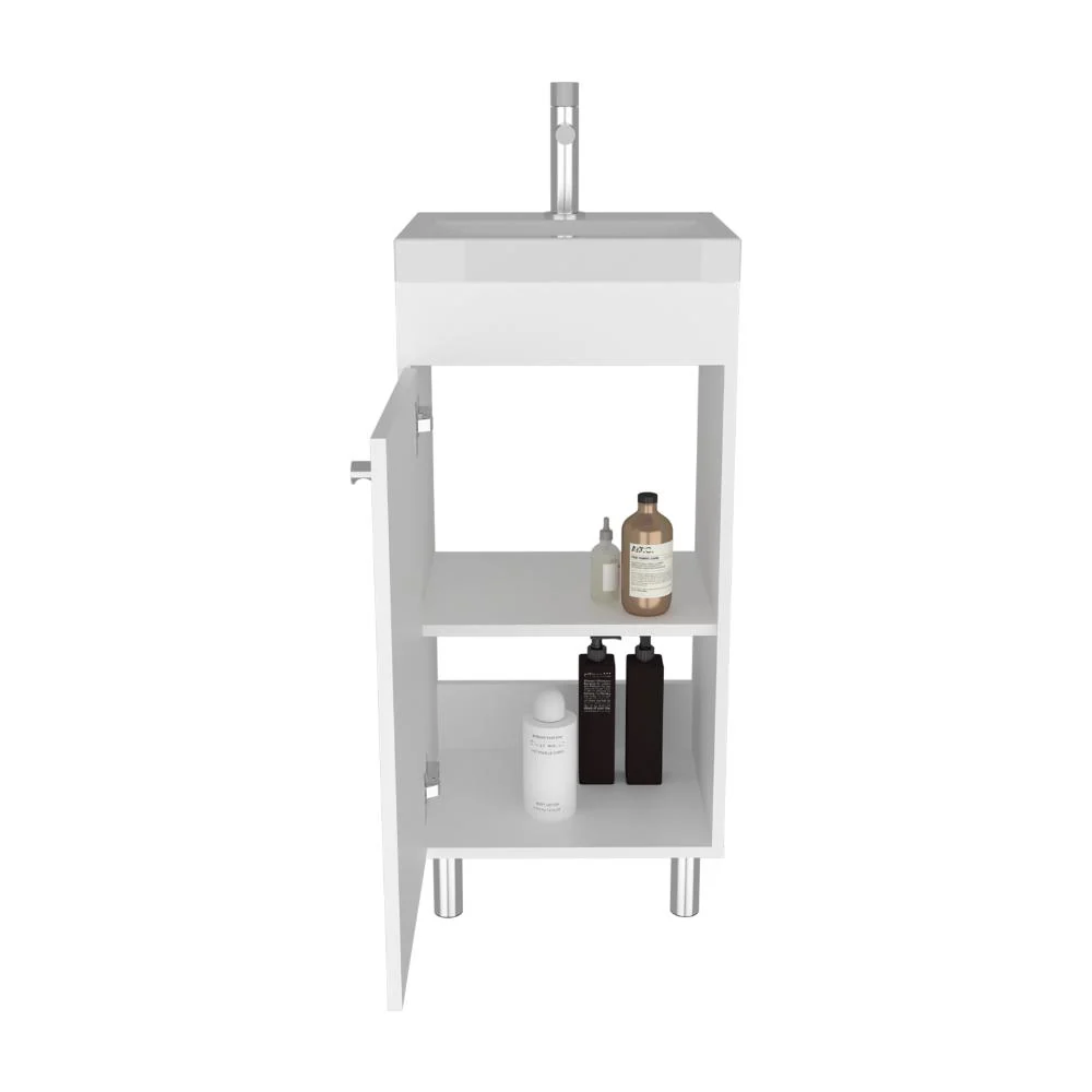Mueble para Lavamanos Rivera, Blanco Duqueza, con patas en acero y con gran espació para colocar objetos ZF RTA Design