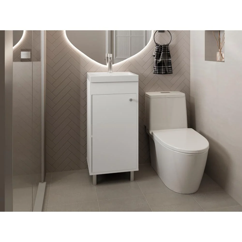Mueble para Lavamanos Rivera, Blanco Duqueza, con patas en acero y con gran espació para colocar objetos ZF RTA Design