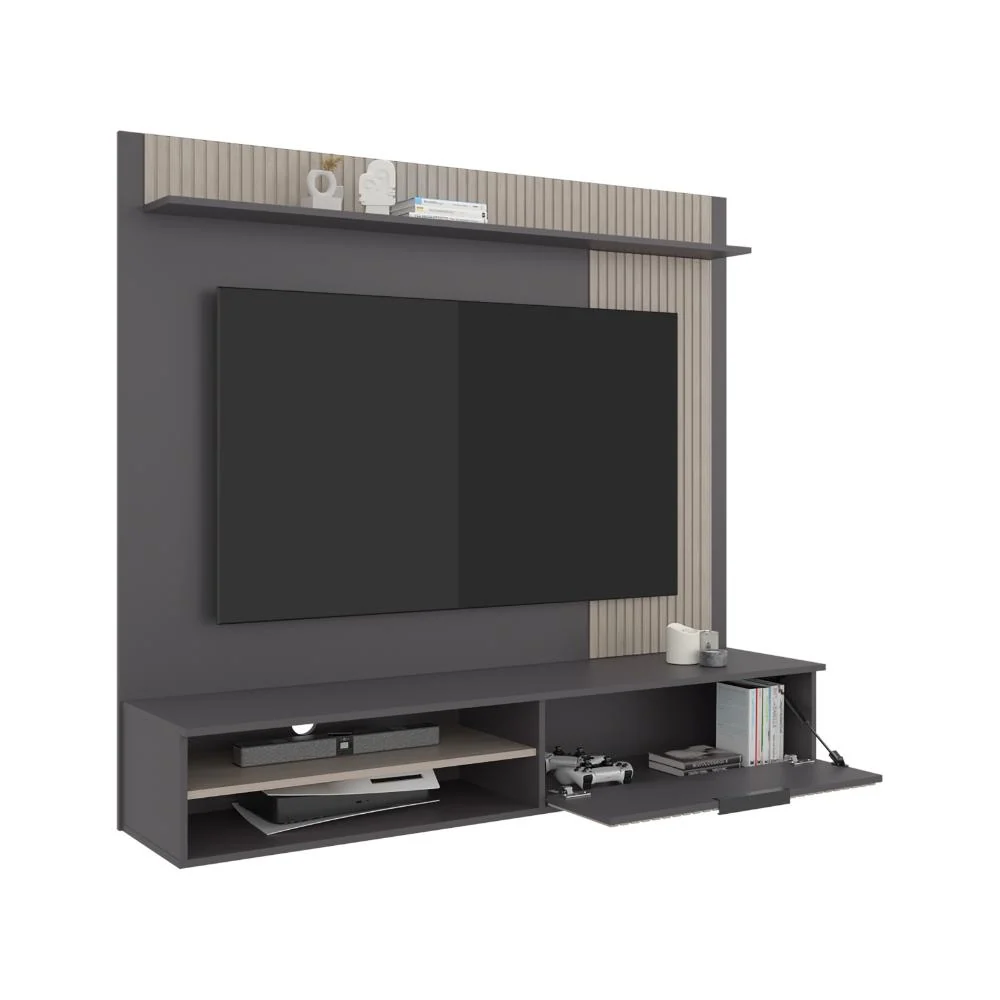 Panel de Tv Dover, Plata Oscuro y Bardolino, con espacio para tv desde 55 70" RTA Design