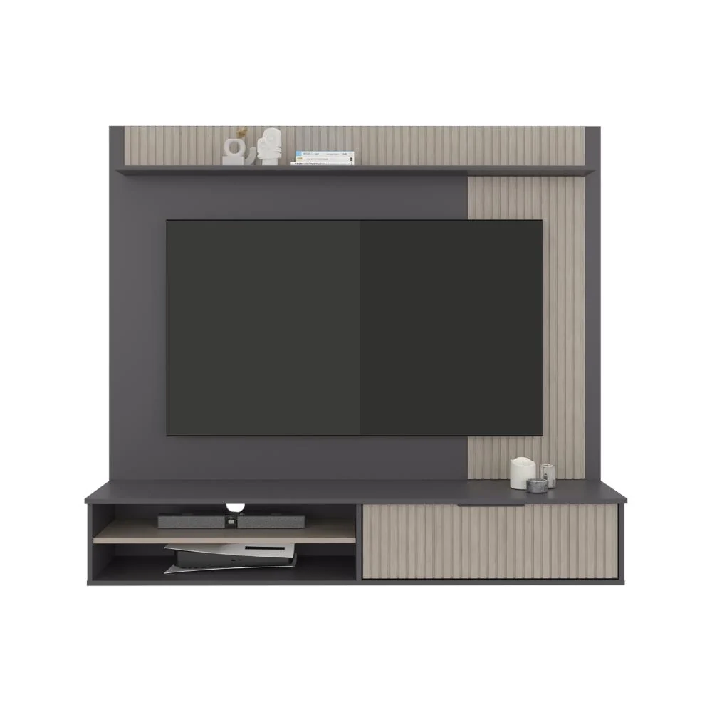 Panel de Tv Dover, Plata Oscuro y Bardolino, con espacio para tv desde 55 70" RTA Design