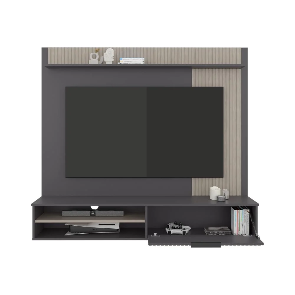 Panel de Tv Dover, Plata Oscuro y Bardolino, con espacio para tv desde 55 70" RTA Design