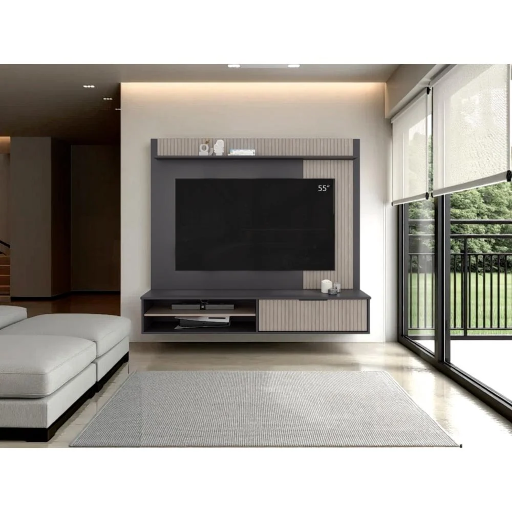 Panel de Tv Dover, Plata Oscuro y Bardolino, con espacio para tv desde 55 70" RTA Design