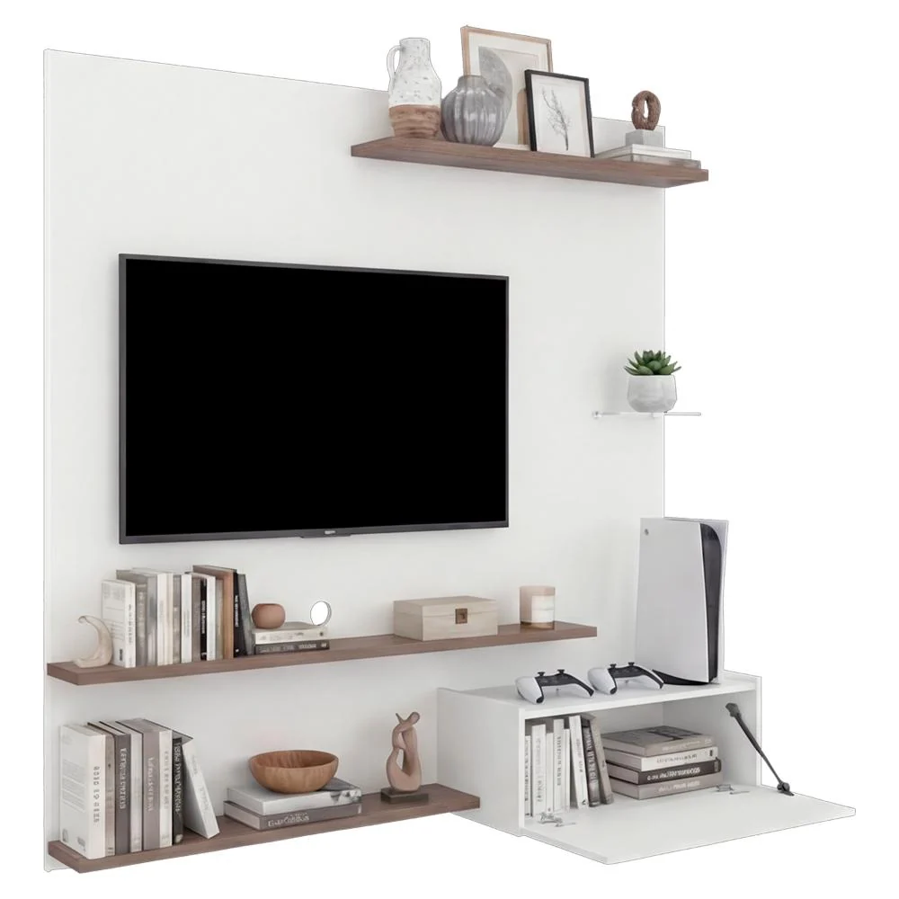 Panel de Tv Henry, Blanco Duqueza y Avellana, con Espacio Para Televisor de Hasta 65" RTA Design
