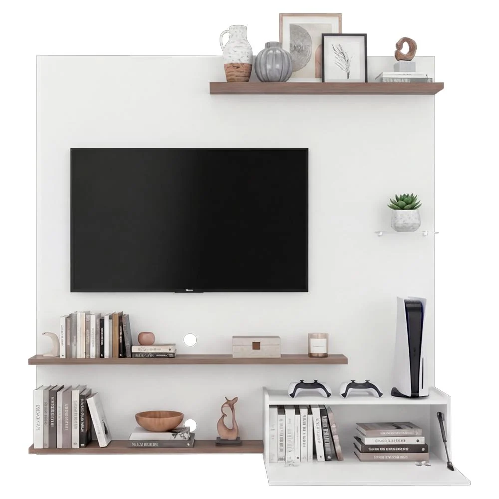 Panel de Tv Henry, Blanco Duqueza y Avellana, con Espacio Para Televisor de Hasta 65" RTA Design